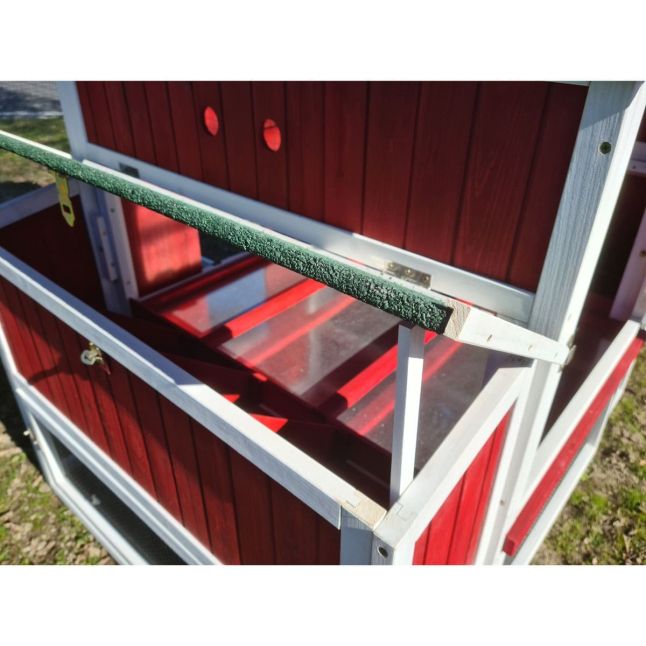 Poulailler Deluxe rouge toit shingle vert 10 à 12 poules V3.0