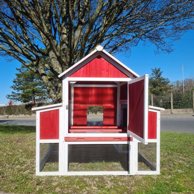 Poulailler Deluxe rouge toit shingle vert 10 à 12 poules V3.0