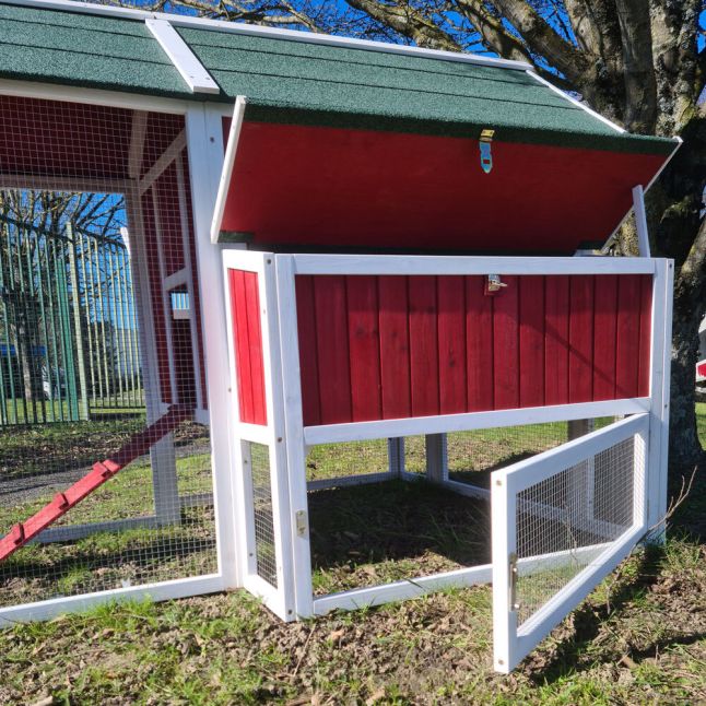 Poulailler Deluxe rouge toit shingle vert 10 à 12 poules V3.0
