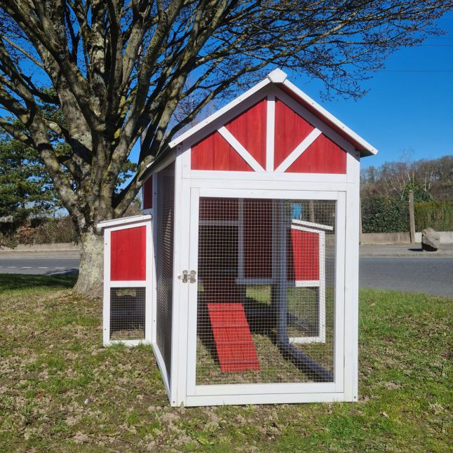 Poulailler Deluxe rouge toit shingle vert 10 à 12 poules V3.0